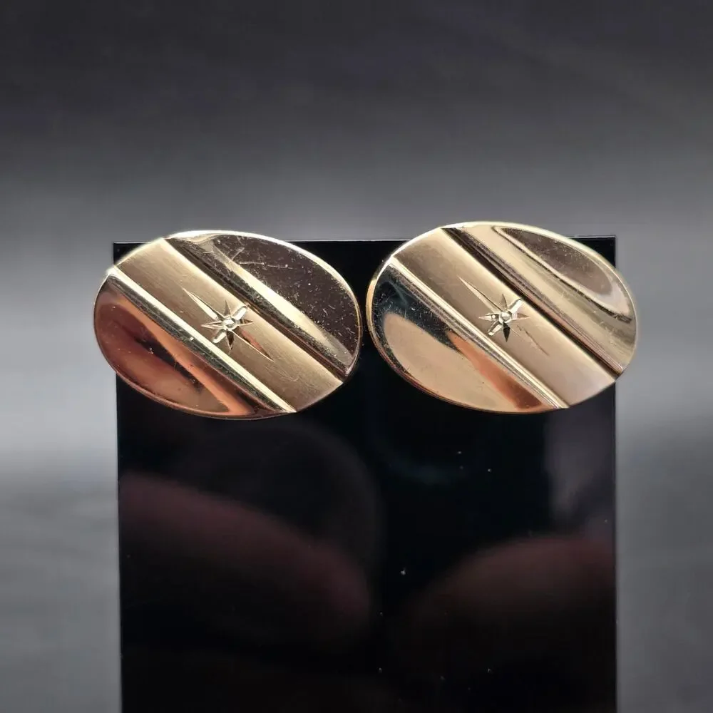 Gold Tone Oval Cuff Links Men's Vintage Accessory